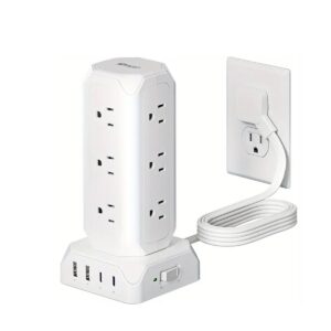SUPERDANNY Power Strip Tower, 12 Outlets With 35W USB(2 USB-A & 2 USB-C) Charging Station