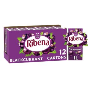 Ribena Blackcurrant Juice Drink Carton 12x1L | Real Fruit | Rich In Vitamin C | No Artificial Colours or flavours | Perfect For On The Go