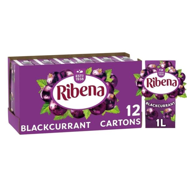 Ribena Blackcurrant Juice Drink Carton 12x1L | Real Fruit | Rich In Vitamin C | No Artificial Colours or flavours | Perfect For On The Go