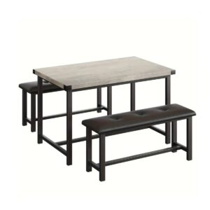 Dining Table Set For 4, Kitchen Table With Upholstered Benches, Rectangular Dining Table For Home, Kitchen, Small Space, Grey