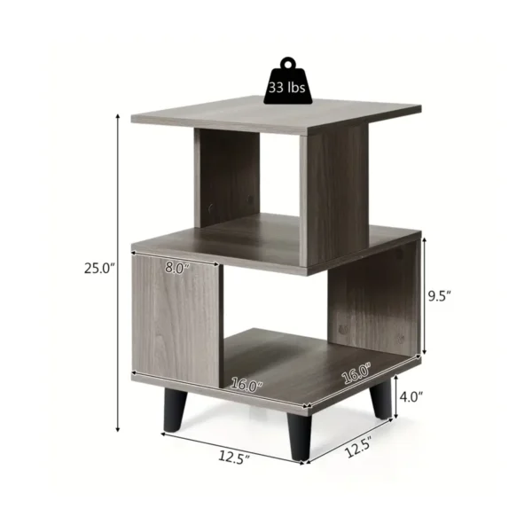 2pcs Nightstand Set, Modern Side End Table, Storage Shelf, Grey - Image 2