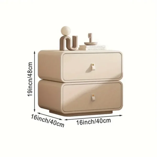 Cream White Bedside Table, Simple Bedside Table With 2 Drawers, - Image 2