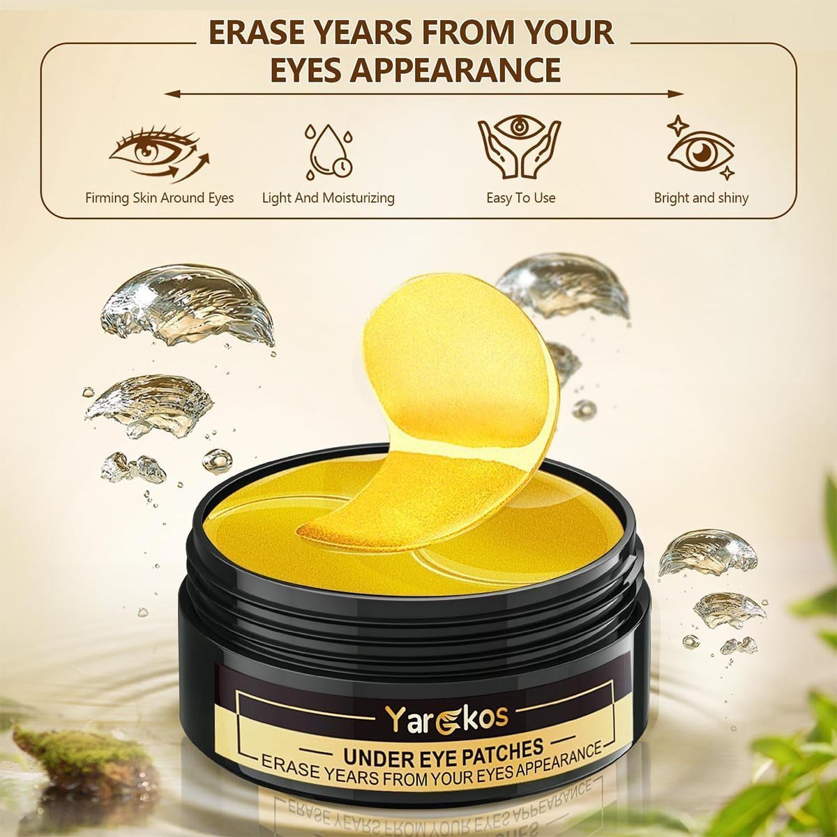 24K Gold Undereye Mask (60 Pcs), Collagen Hydrating Gel Pads, Reduce Puffiness, 30 Pairs Under Eye Patches for Dark Circles Puffy Eyes Treatment, Wrinkle, Women Men Beauty Personal Skin Care Products - Image 2