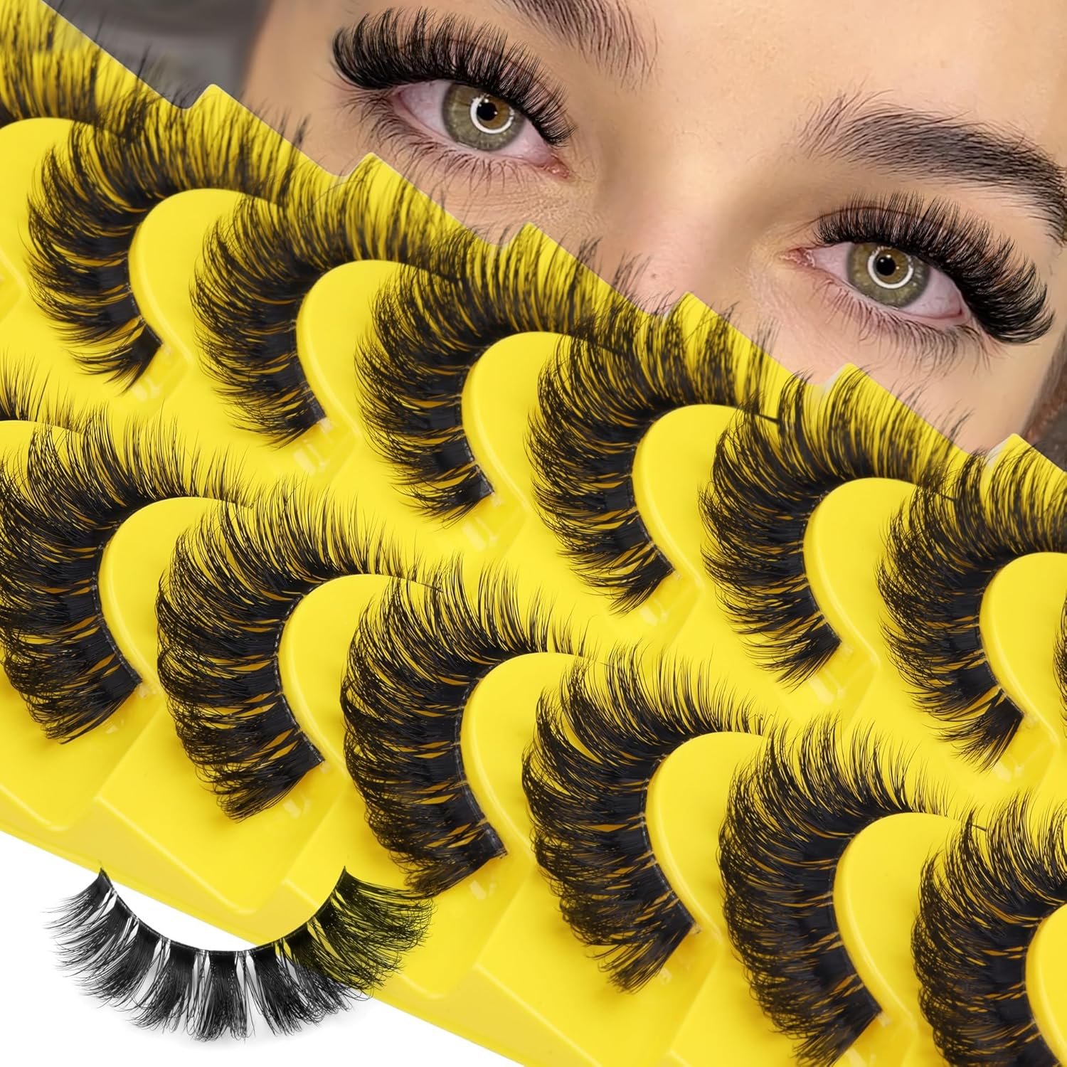 Cat Eye Lashes D Curl Russian Strip Lashes 17mm Fluffy False Eyelashes, 8 Pairs - Image 2