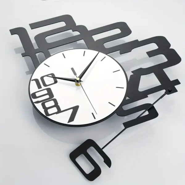 1pc Modern Minimalist Personality Metal Wood Creative Wall Clock, Large Battery Operated Clock For Living Room - Image 3