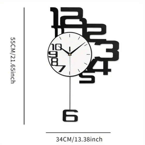 1pc Modern Minimalist Personality Metal Wood Creative Wall Clock, Large Battery Operated Clock For Living Room - Image 2