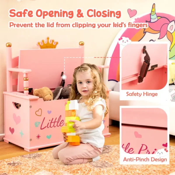 GIANTEX Kids Toy Storage Organizer, 2-in-1 Toy Storage Chest & Bench, w/ Safety Hinge & High Backrest - Image 4