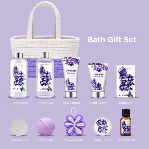 BODY & EARTH Spa Gift Set for Women - Gift Basket 11 Pcs Lavender Bath Set for Women - Image 5