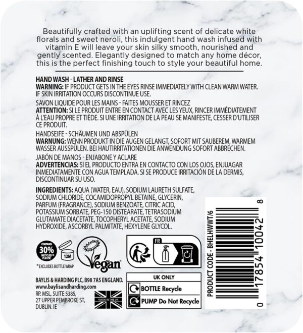 Baylis & Harding Elements White Tea & Neroli Hand Wash, 500 ml (Pack of 3) - Vegan Friendly - Image 4