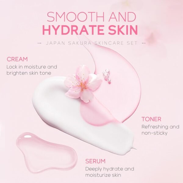 LAIKOU SkinCare Set, JAPAN Sakura Skin Care Sets & Kits - Cleanser,Toner,Face Serum,Eye Cream, Face Cream, Gift Set for Teenage Girls Women Mom Daughter Birthday, Travel Kit for All Skin Types, 5pcs - Image 4