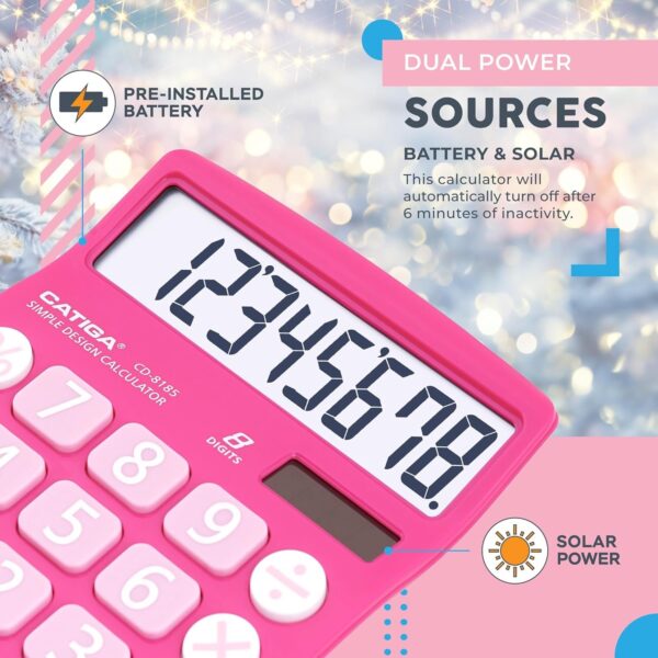 CATIGA CD-8185 Office and Home Style Calculator - 8-Digit LCD Display (Pink) - Image 3